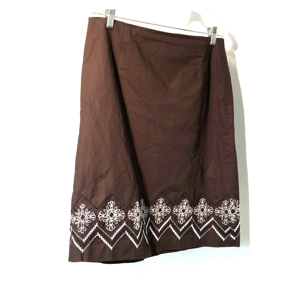 LOFT Brown Skirt with Embroidered Hem